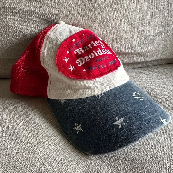Harley-Davidson Red White Blue Denim Star Cap - Picture 2 of 5